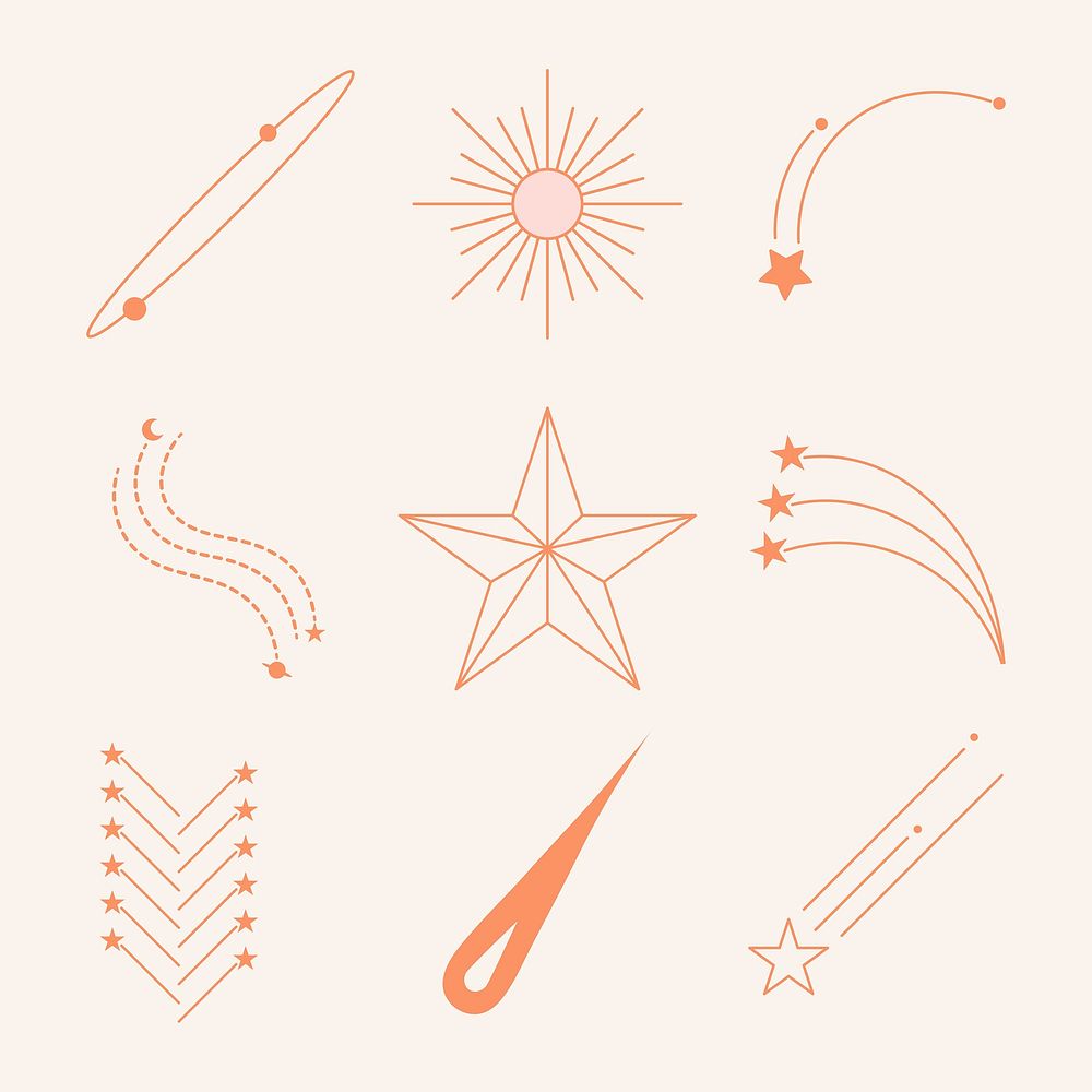 Abstract star frames set, celestial pastel line art design vector