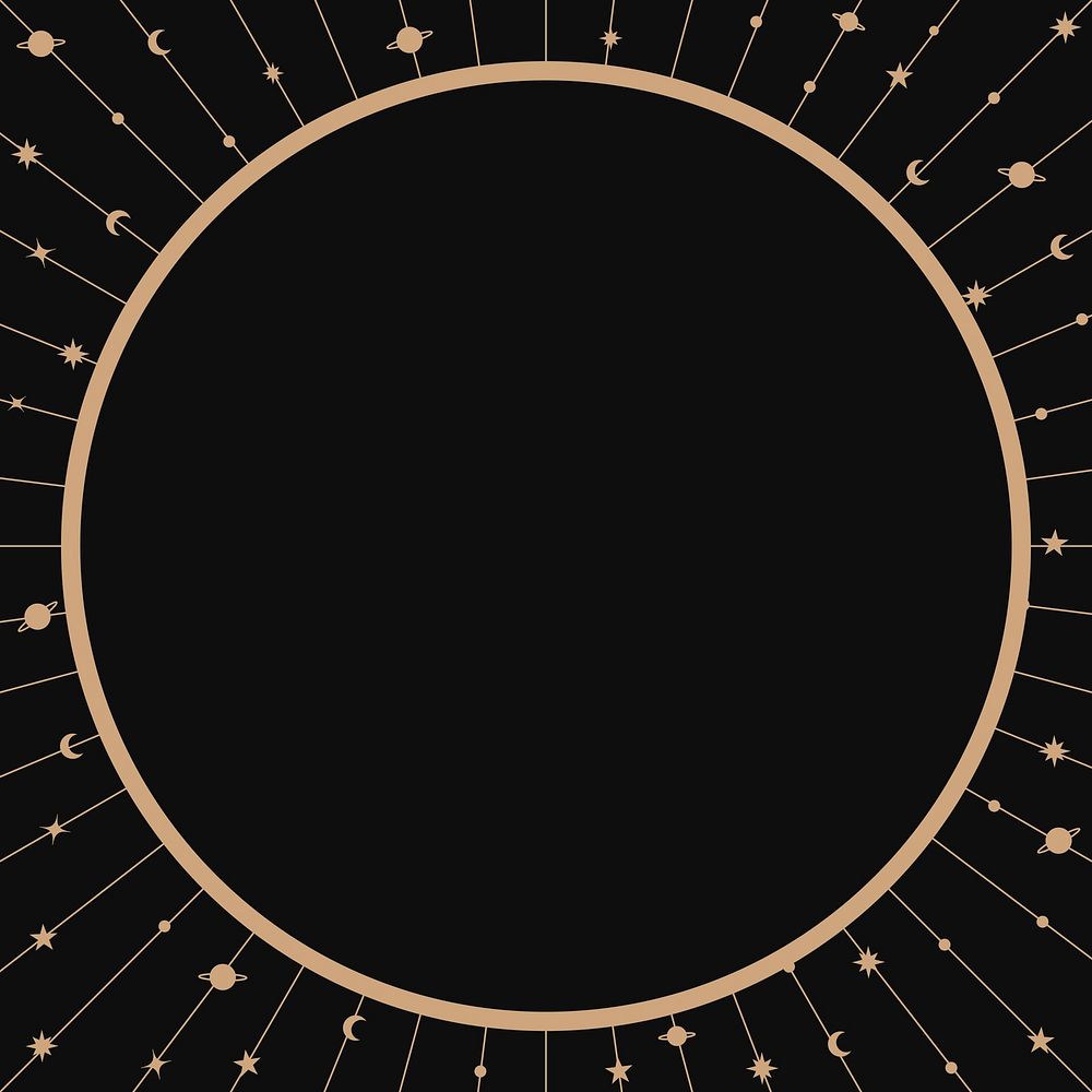 Circle star frame background, black celestial design