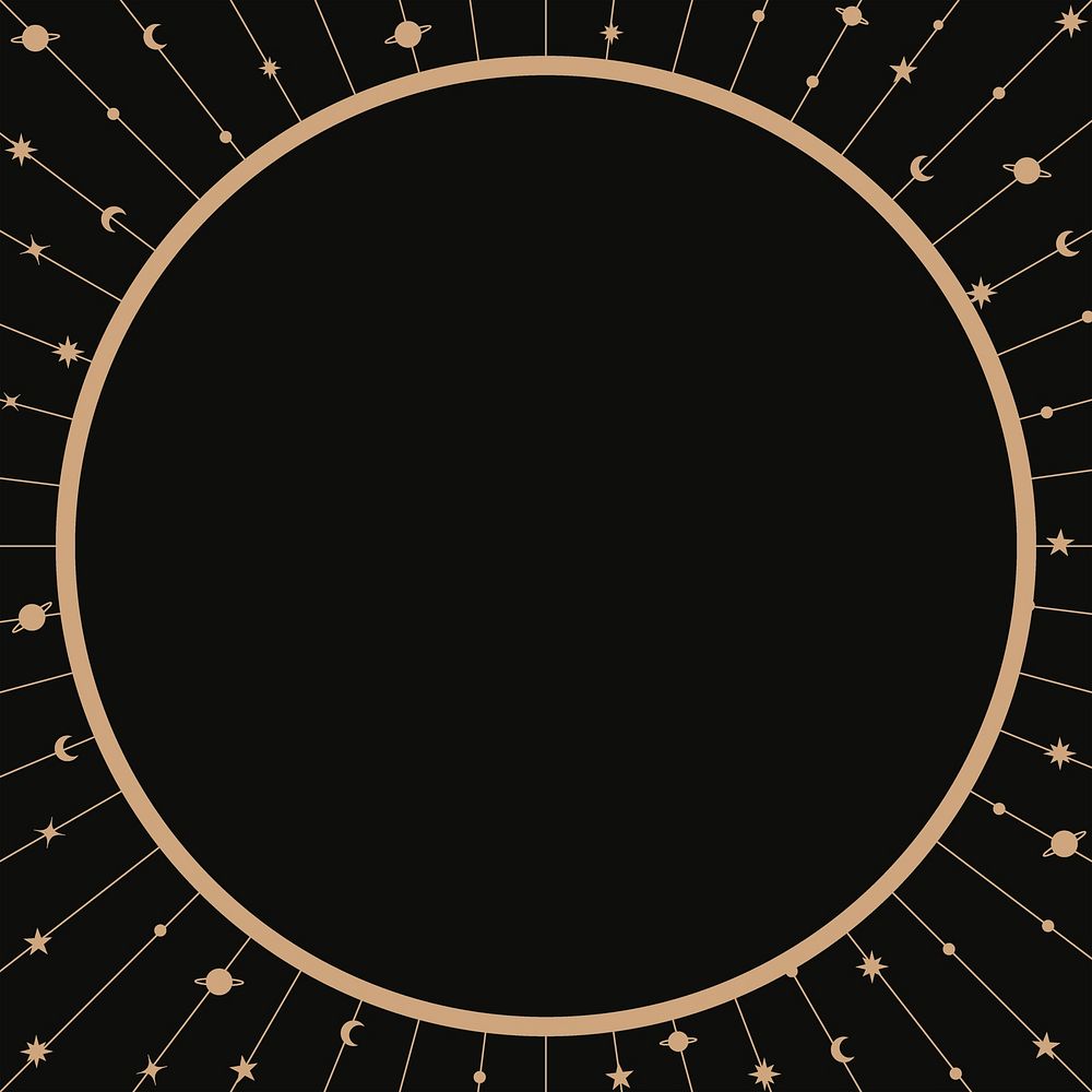 Circle star frame background, black celestial design psd