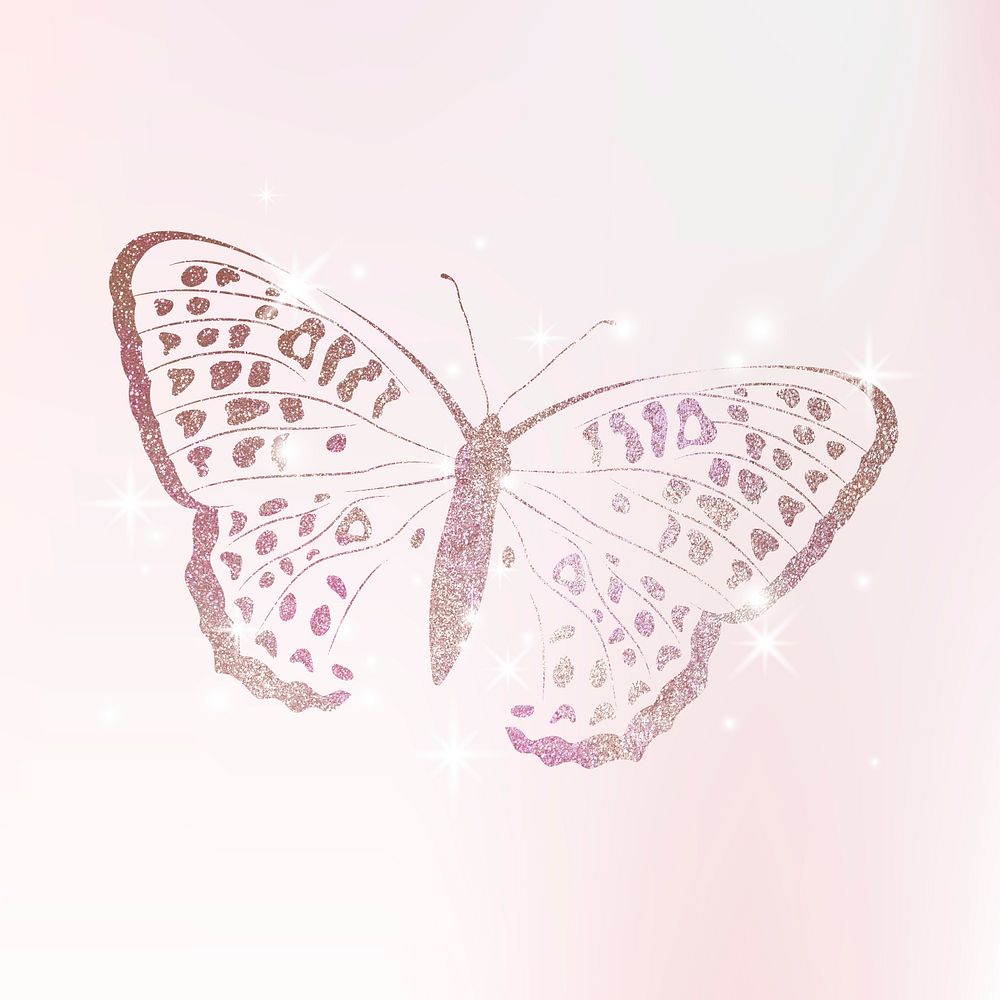 Pink holographic butterfly sticker, glitter collage element psd