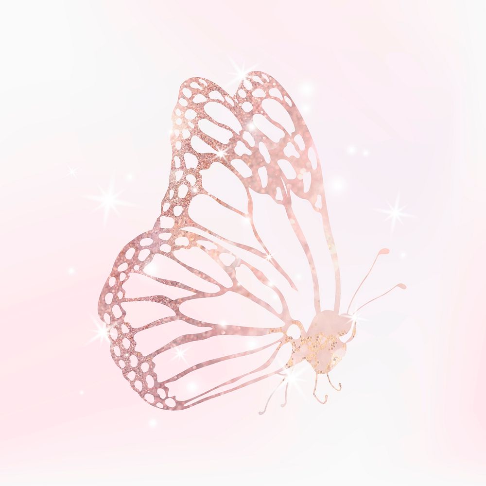 Pink holographic butterfly sticker, glitter collage element psd