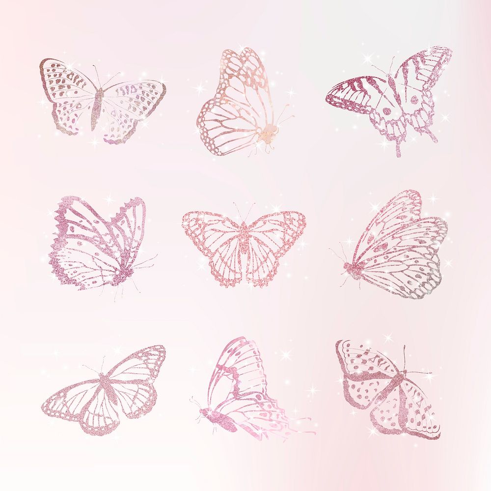 Pink holographic butterfly sticker, glitter collage element psd