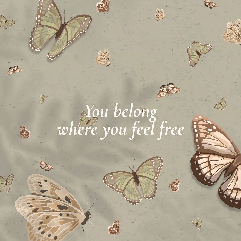 Freedom quote social media post template, beautiful vintage butterfly pattern vector