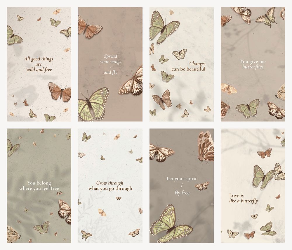 Aesthetic butterfly Instagram story template, beige backgrounds with quotes vector