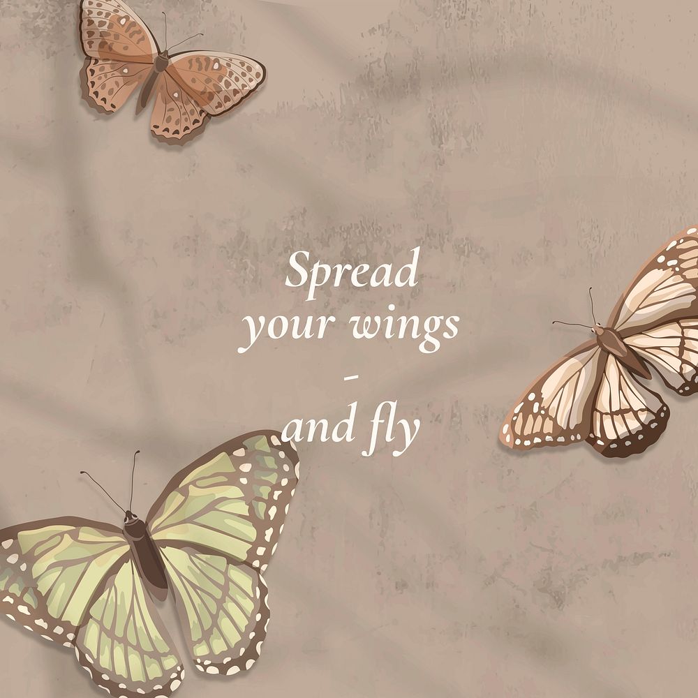 Freedom quote social media post template, beautiful vintage butterfly pattern vector