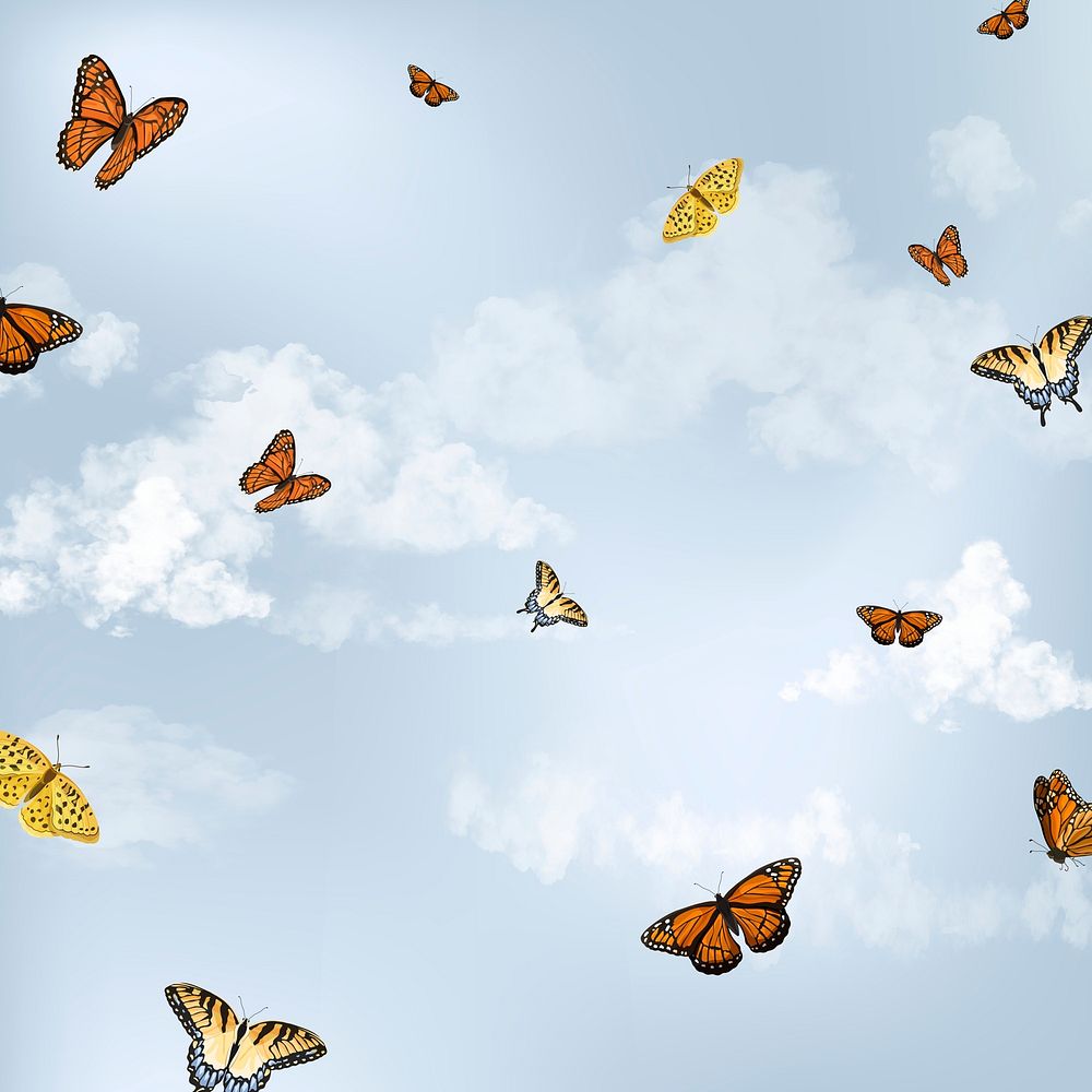 Butterfly social media post background with design space psd