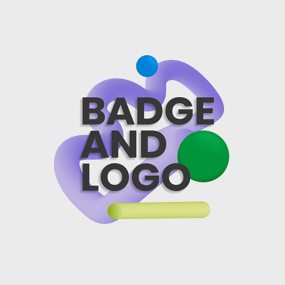 Purple 3D shape logo template, funky badge design psd