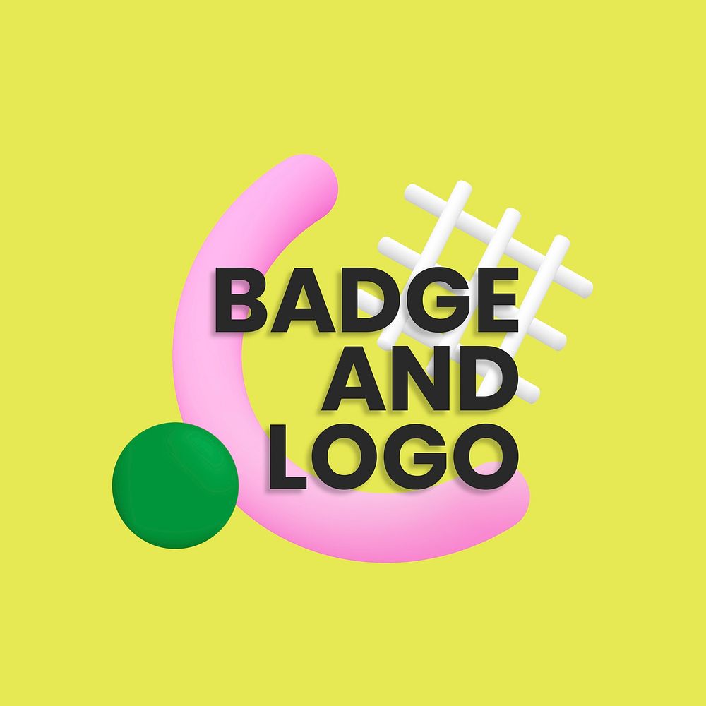 Pink 3D shape logo template, funky badge design vector