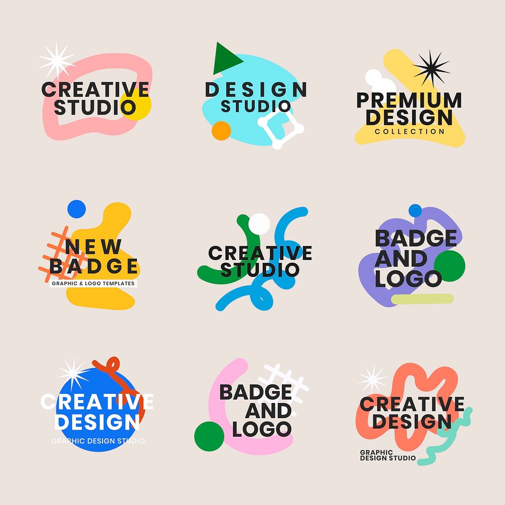 Colorful logo badge template, creative design set vector