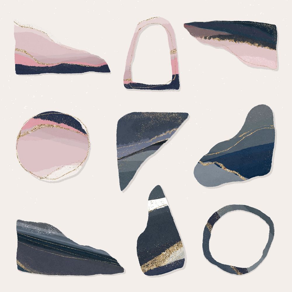 Abstract shapes cut out, pastel aesthetic design vector set