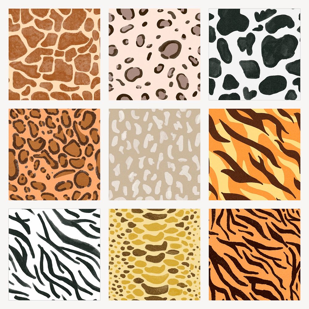Animal print pattern background seamless set vector