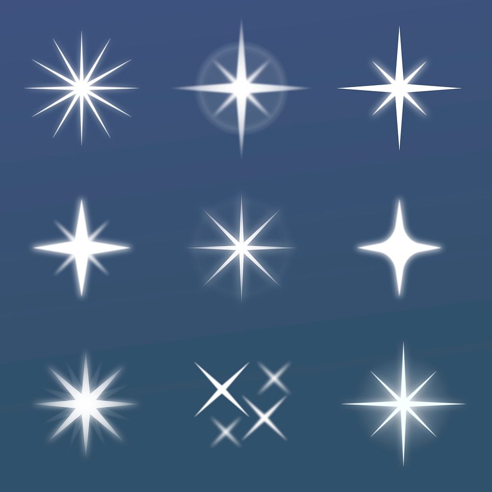 Sparkling star icons set, white flat design psd graphics