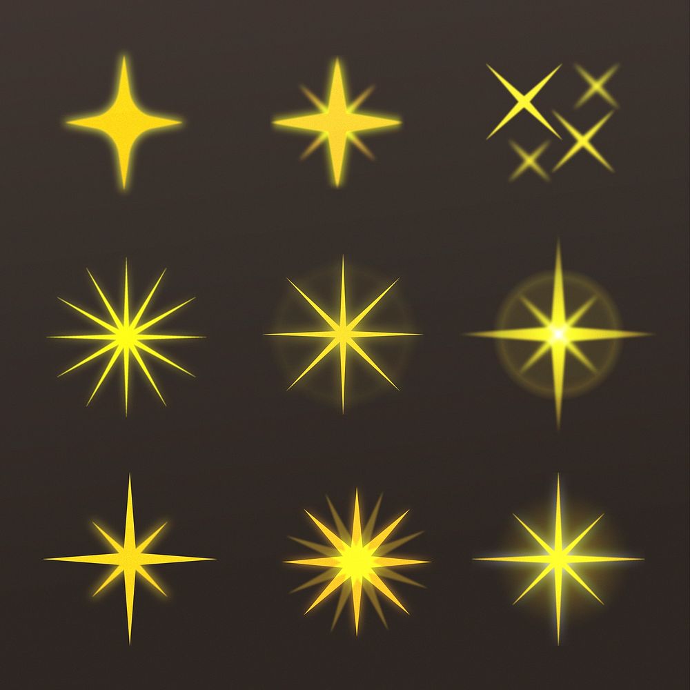 Gold sparkling star symbol set, flat design psd graphic