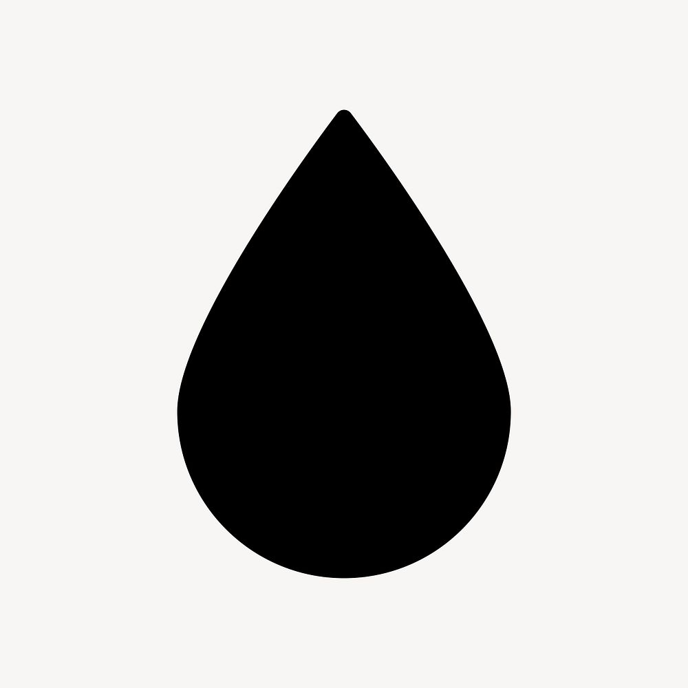 Black water drop, black flat graphic on white background
