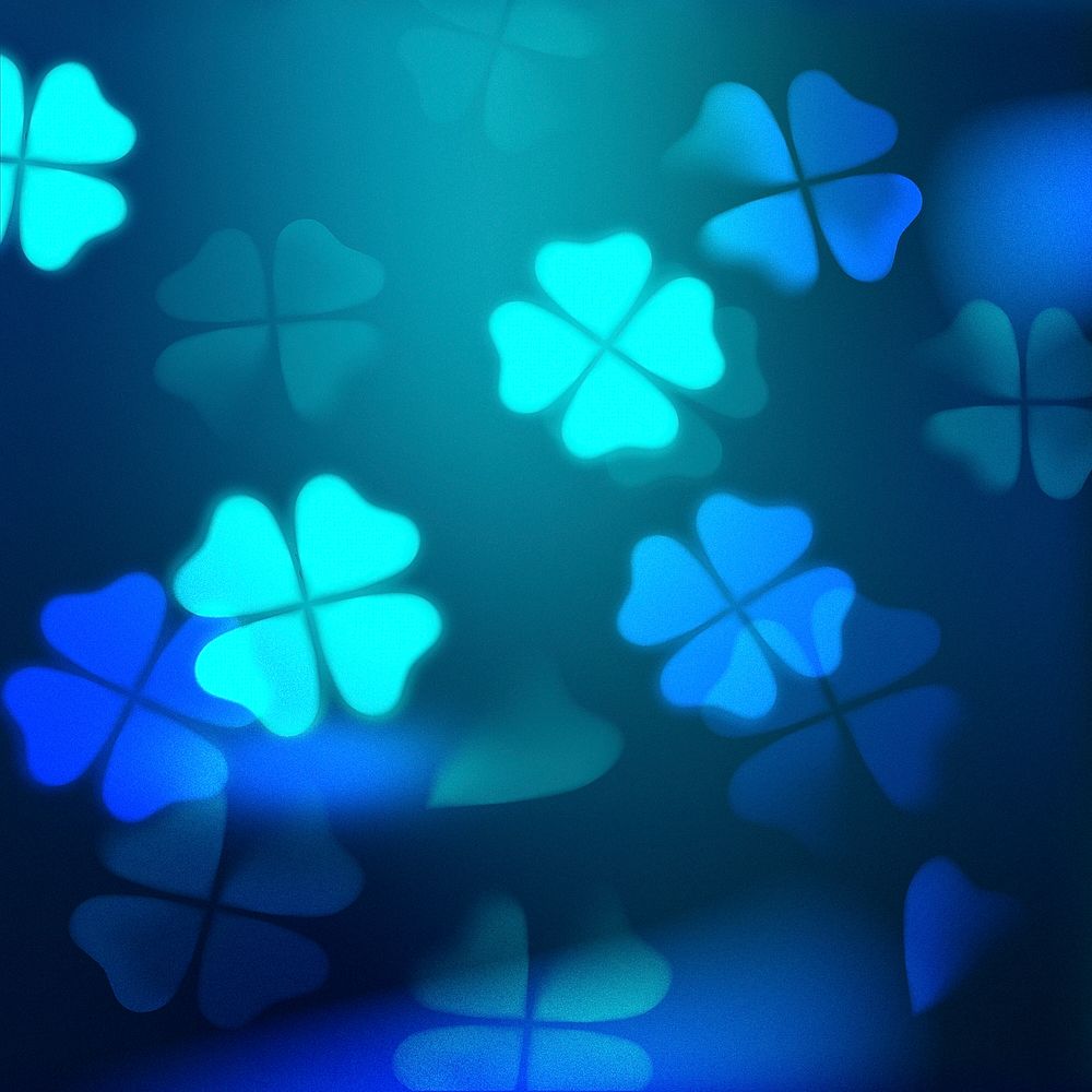 Blue clover leaf bokeh background for social media post psd