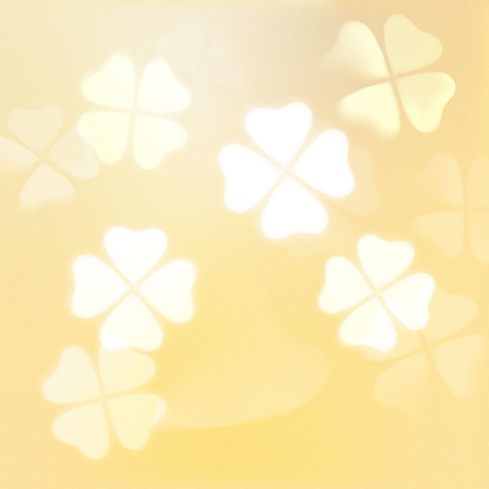 White clover leaf on yellow background bokeh for social media post psd