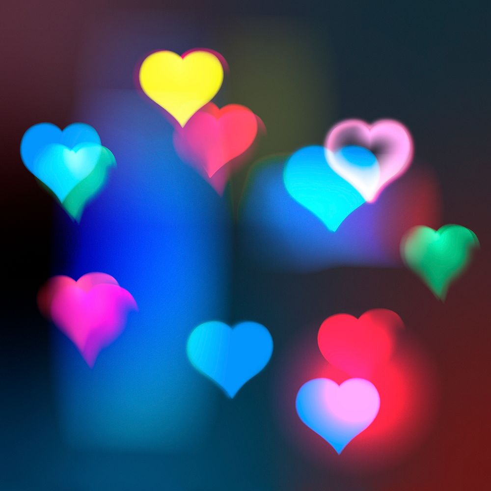 Colorful heart bokeh background for social media post psd