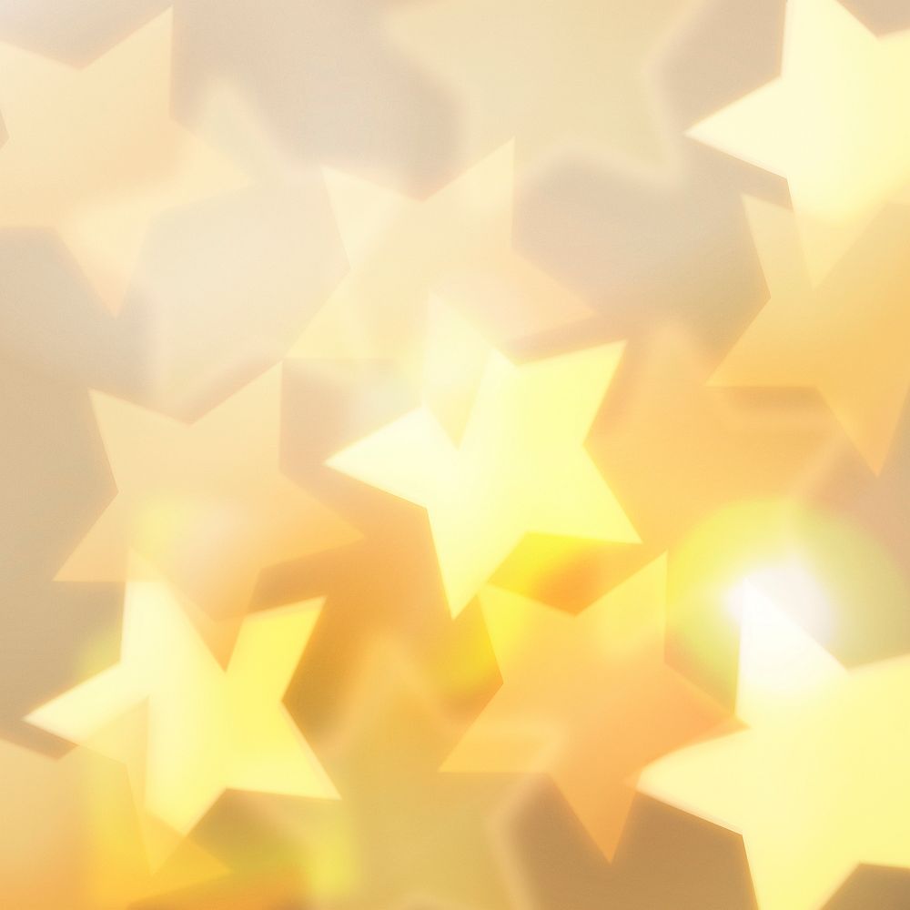Yellow star bokeh, new year background for social media post psd