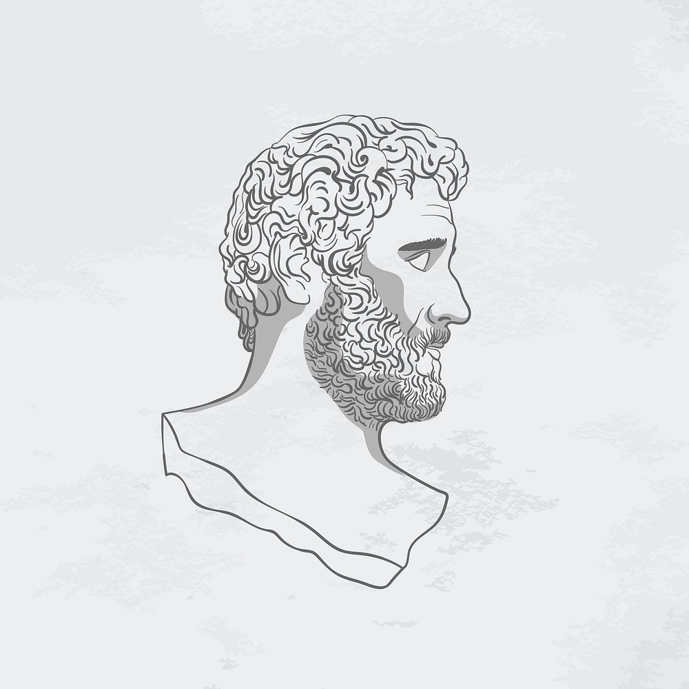 Classical sculpture illustration, monoline drawing of Antoninus Pius