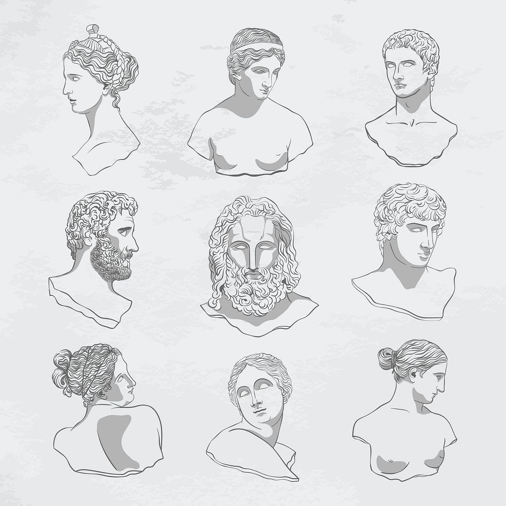 Greek statue logo element, line art design psd set
