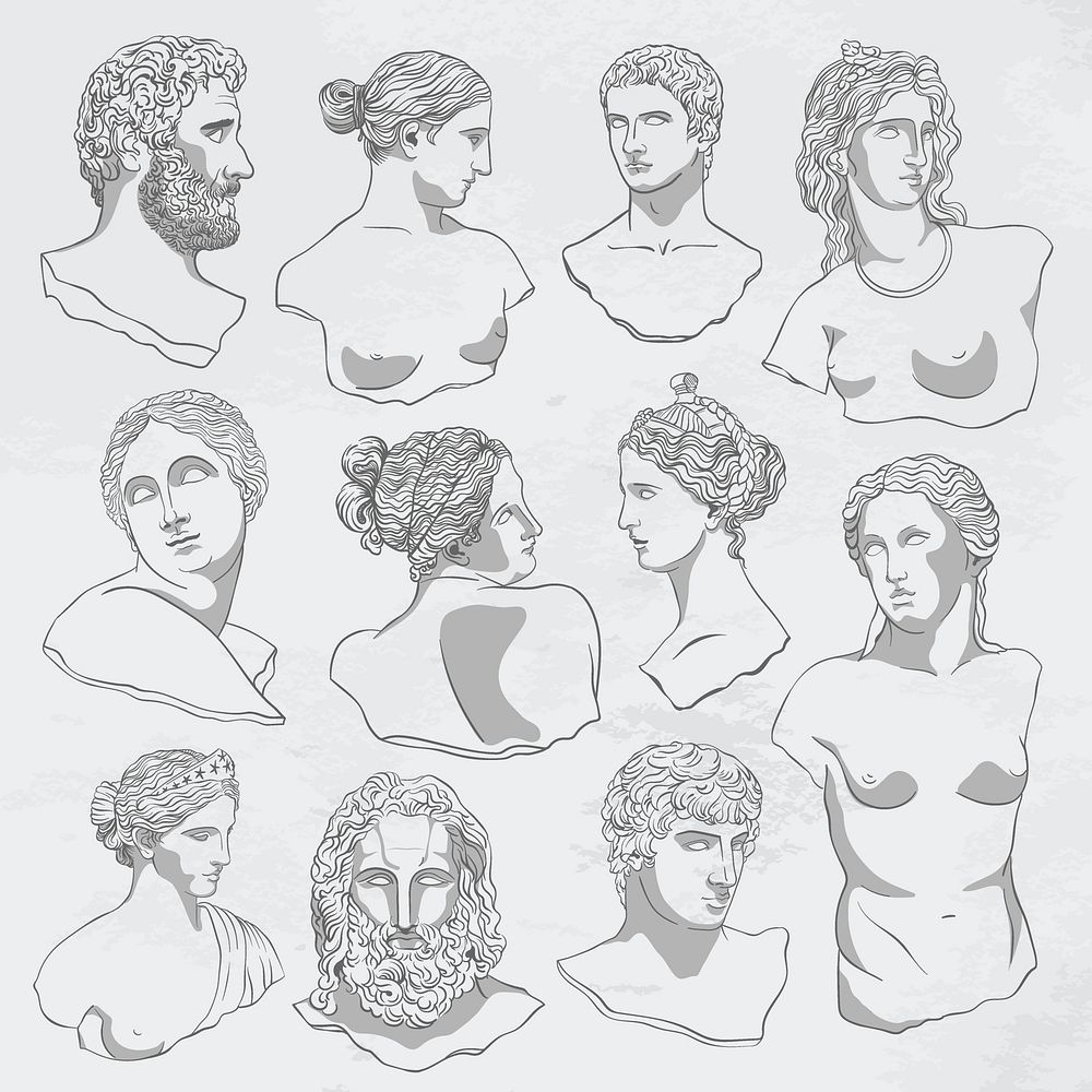 Greek people collage element, monoline design vector set