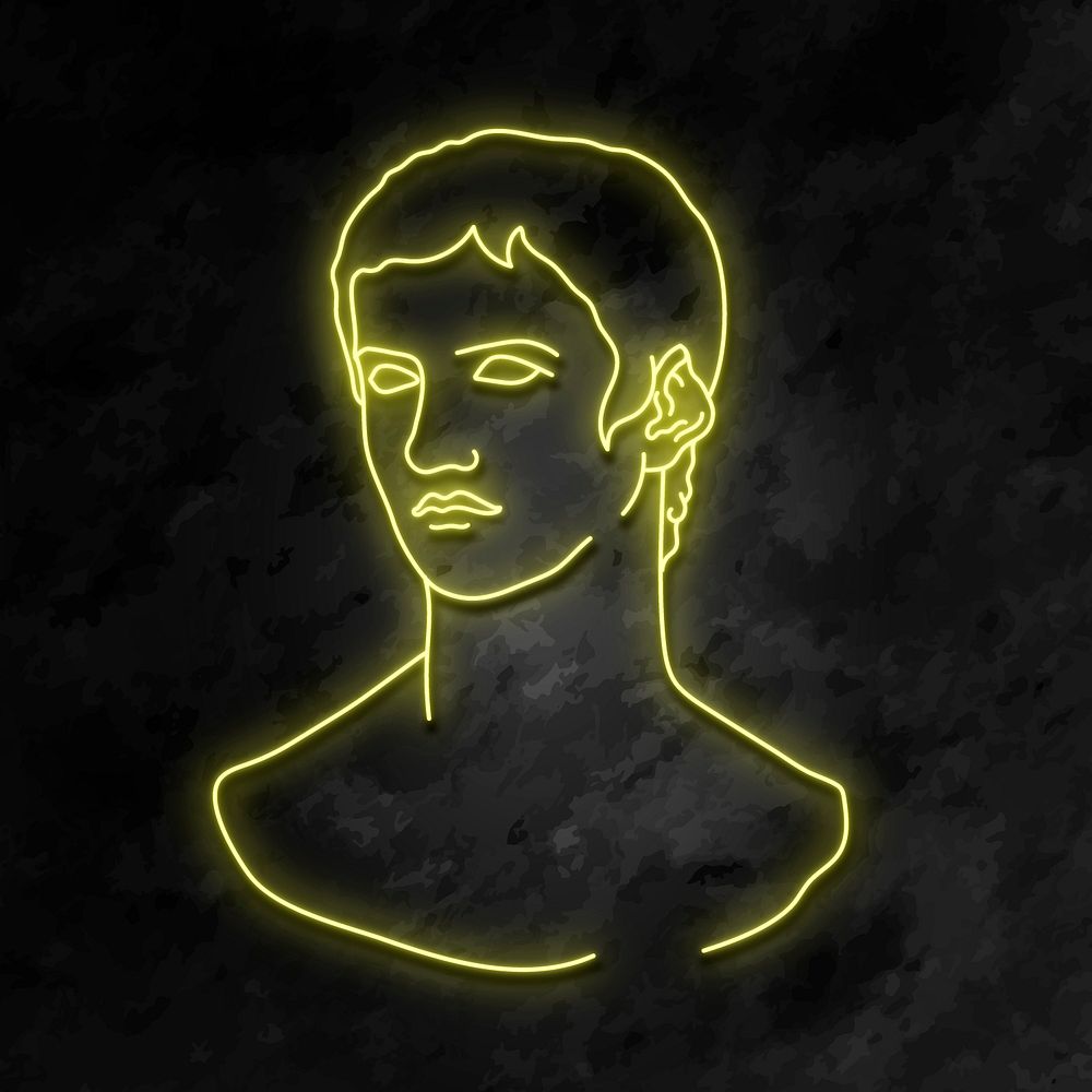 Classical sculpture illustration, ​​​​​​ glowing neon drawing of Venus in yellow