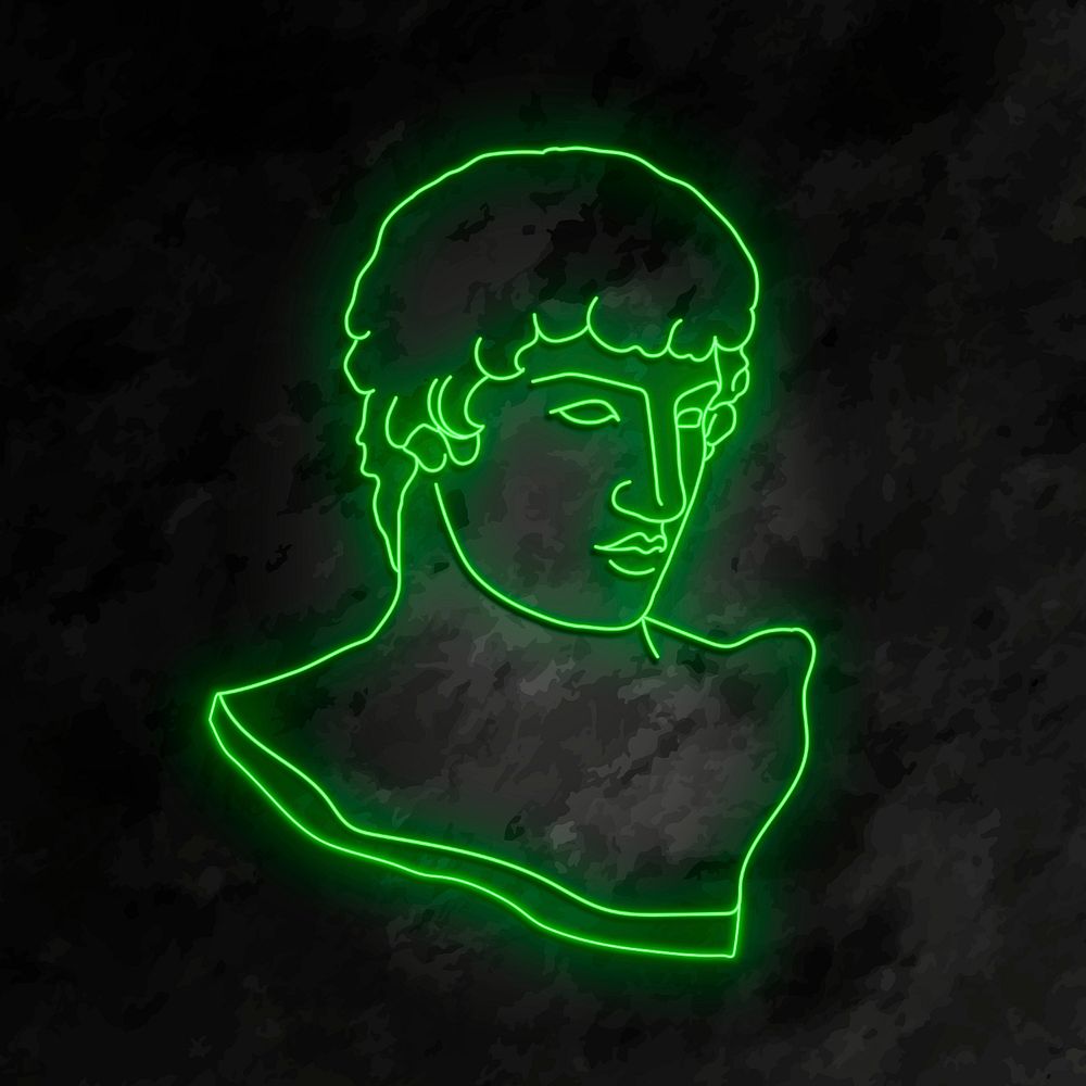 Greek man collage element, glowing neon line art in green design psd