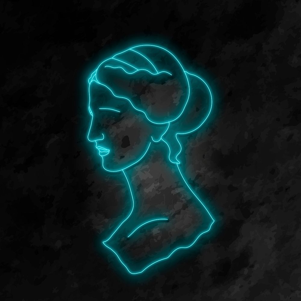 Classical sculpture illustration, glowing neon drawing of Demeter