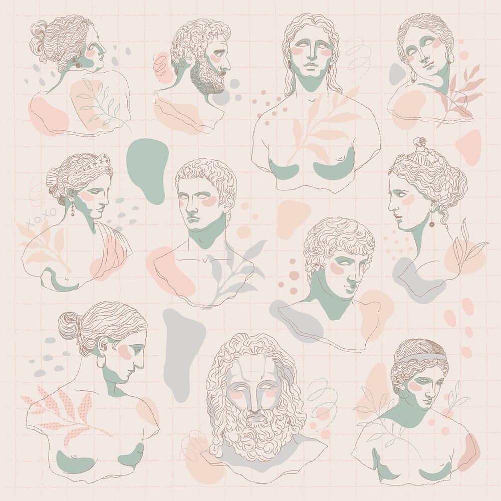 Greek people collage element, feminine design psd set