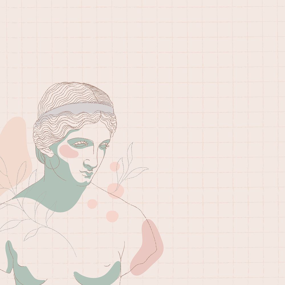 Feminine border, grid pattern background for Social Media post, Greek statue drawing vector