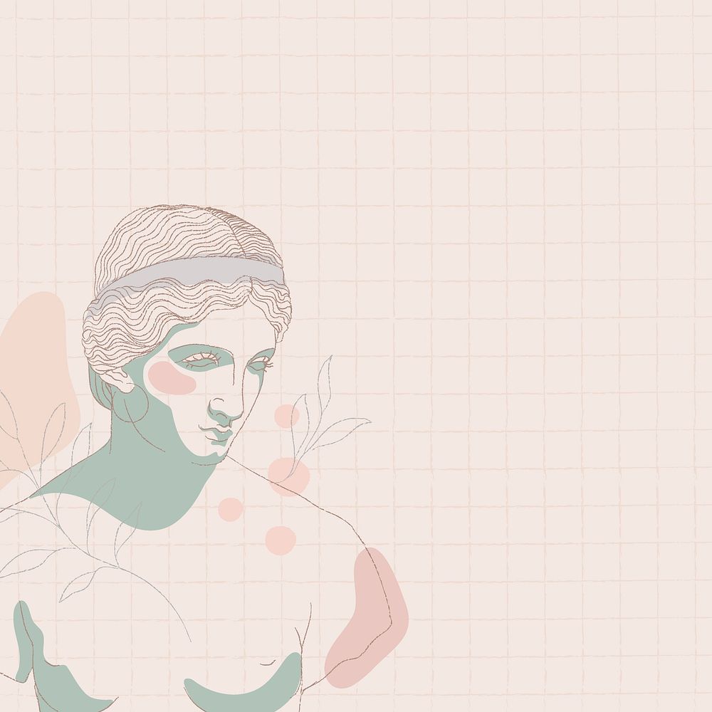 Feminine border, grid pattern background for Social Media post, Greek statue drawing