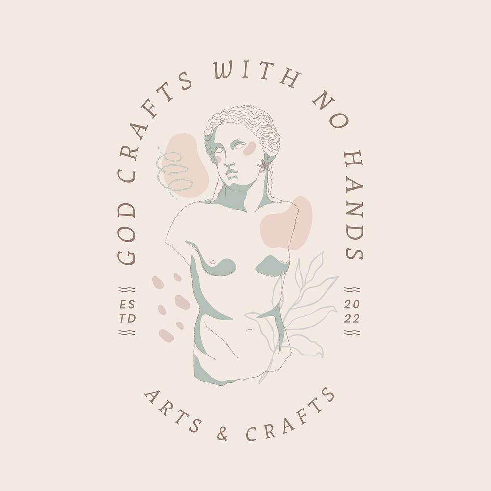 Aesthetic art & craft business logo template, feminine line art design psd