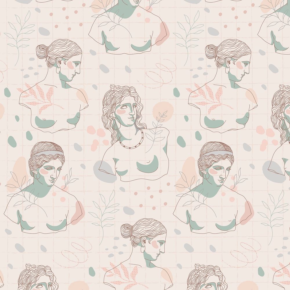 Classical sculpture pattern background, feminine gods line art design psd