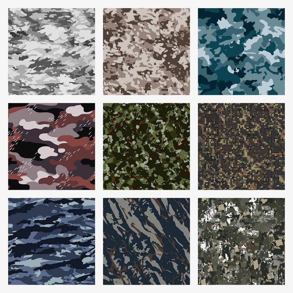 Military camouflage patterns aesthetic background design vector