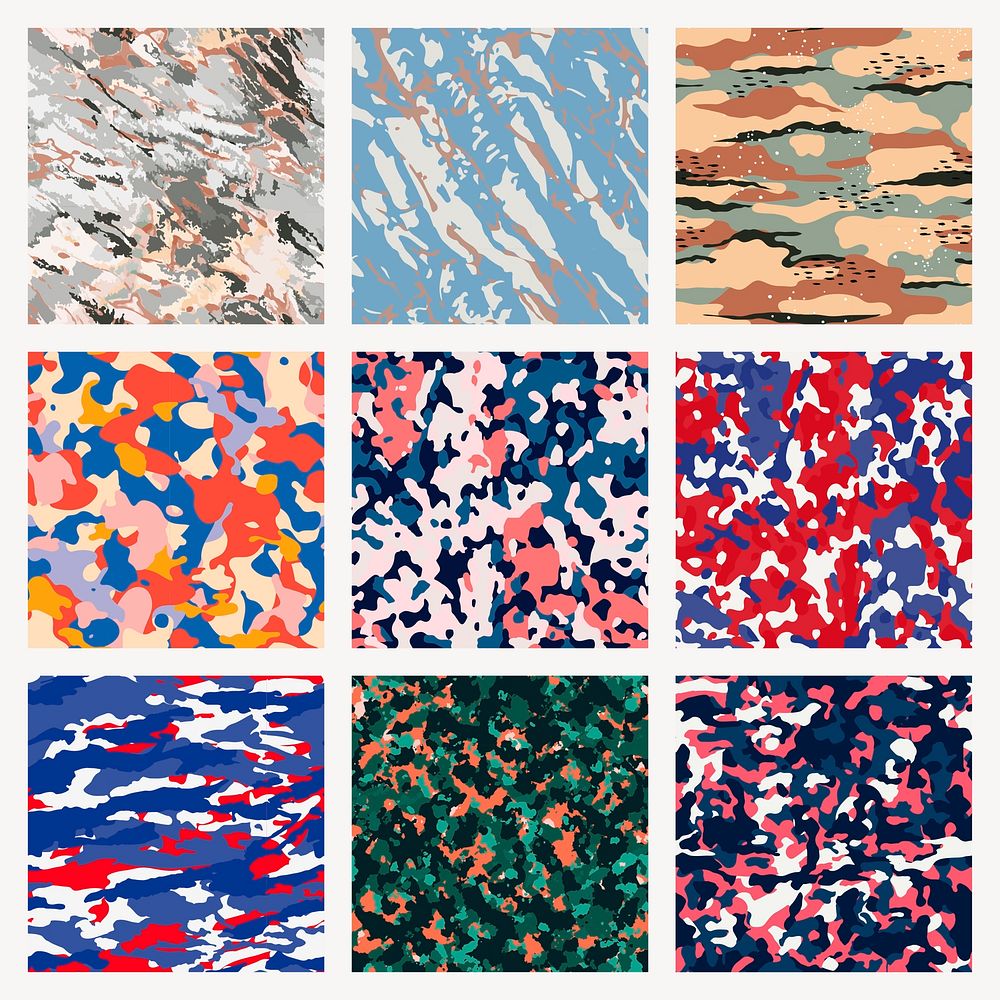 Military camouflage patterns aesthetic background design vector