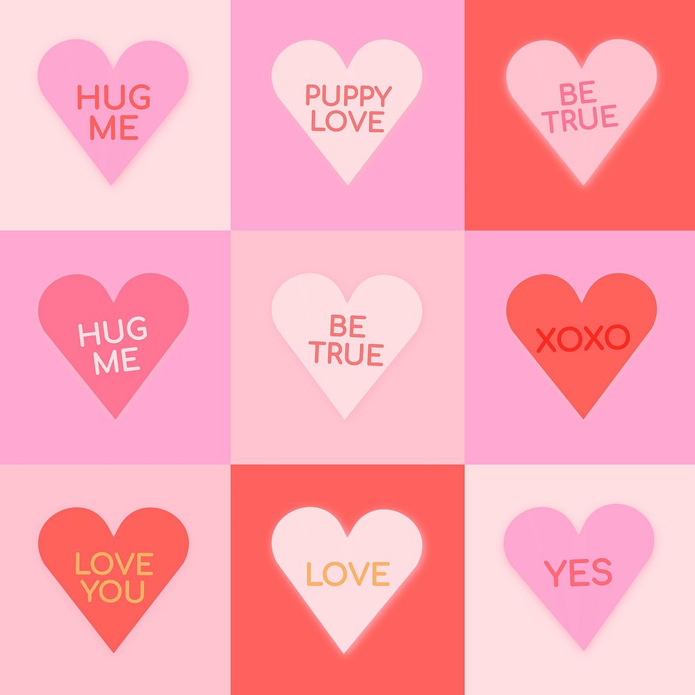 Heart shape psd sticker set, cute love text