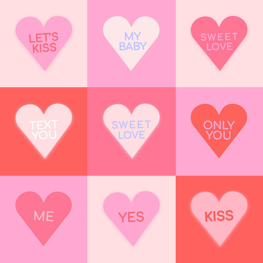 Heart shape psd stickers, cute love text set