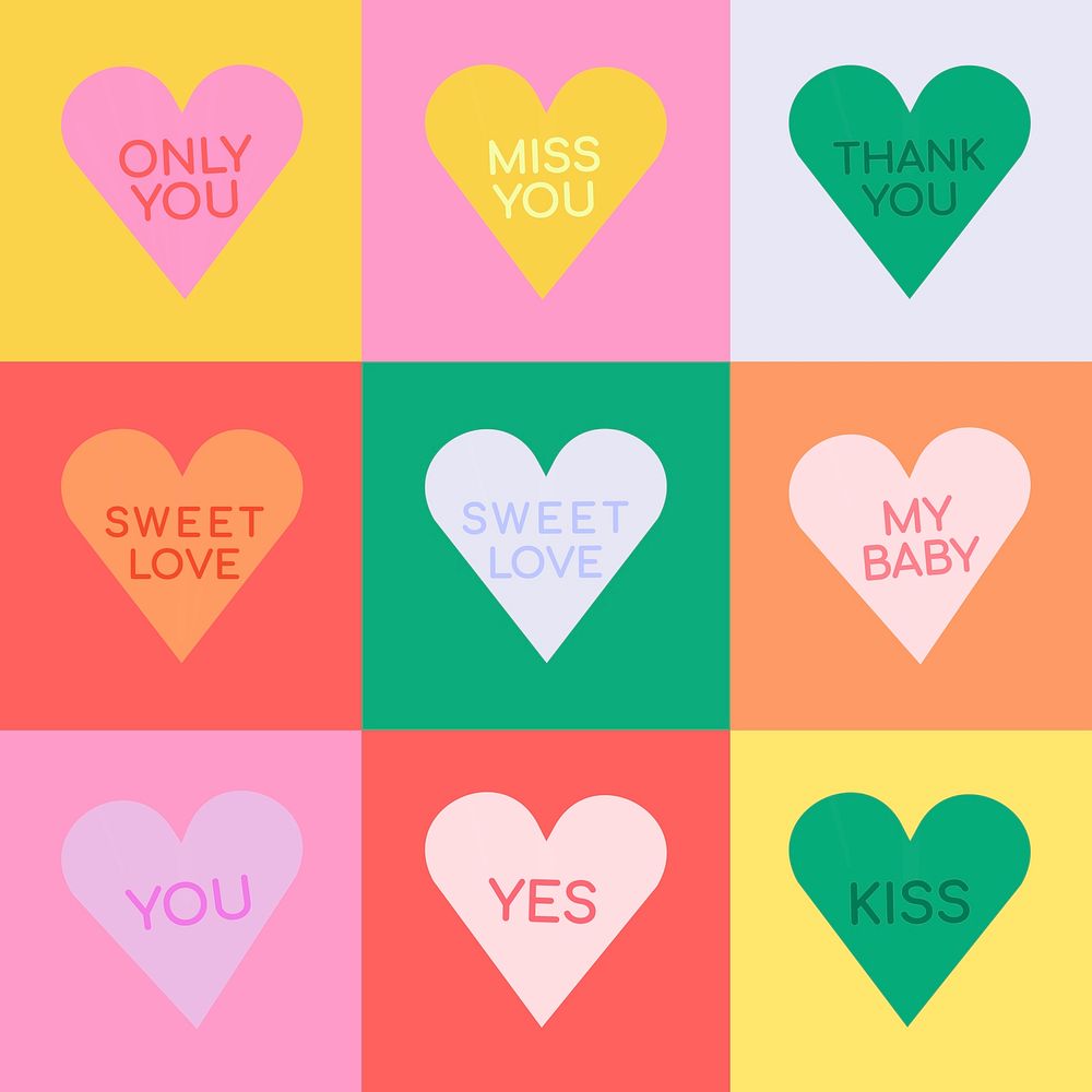 Heart shape psd sticker set, cute love text