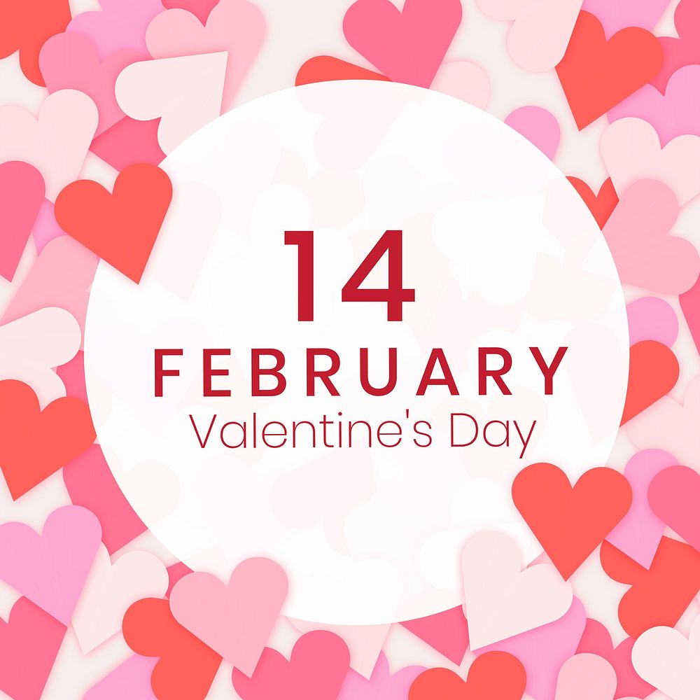 Valentines Facebook post template, pink cute heart design vector