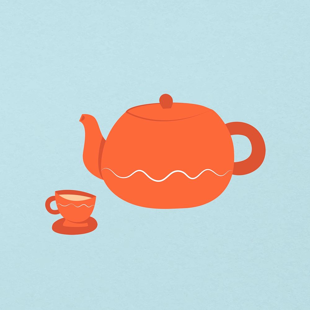 Cute orange teapot, kitchen tool illustration