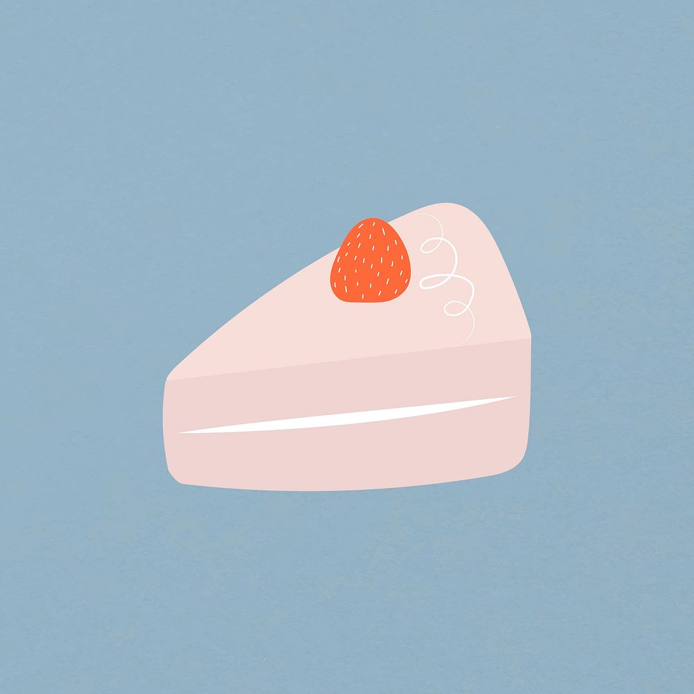 Strawberry cake clipart, collage element cartoon design vector