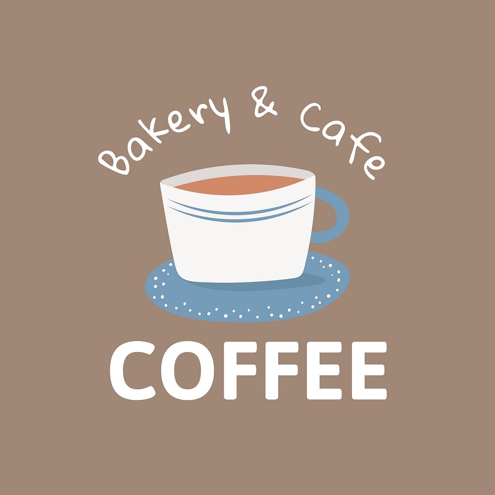 Cafe business logo template, cute coffee cup illustration vector