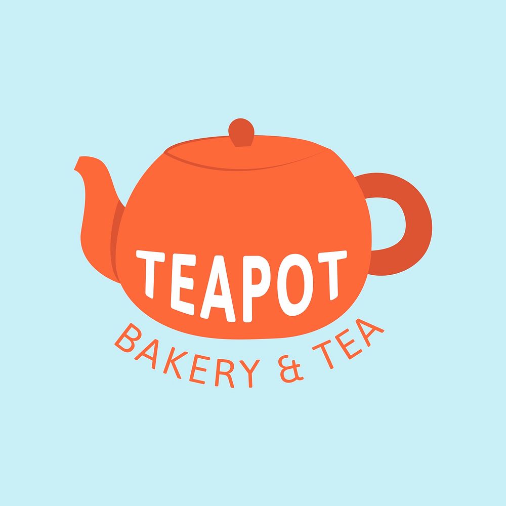 Cute teapot bakery logo template, orange flat design psd