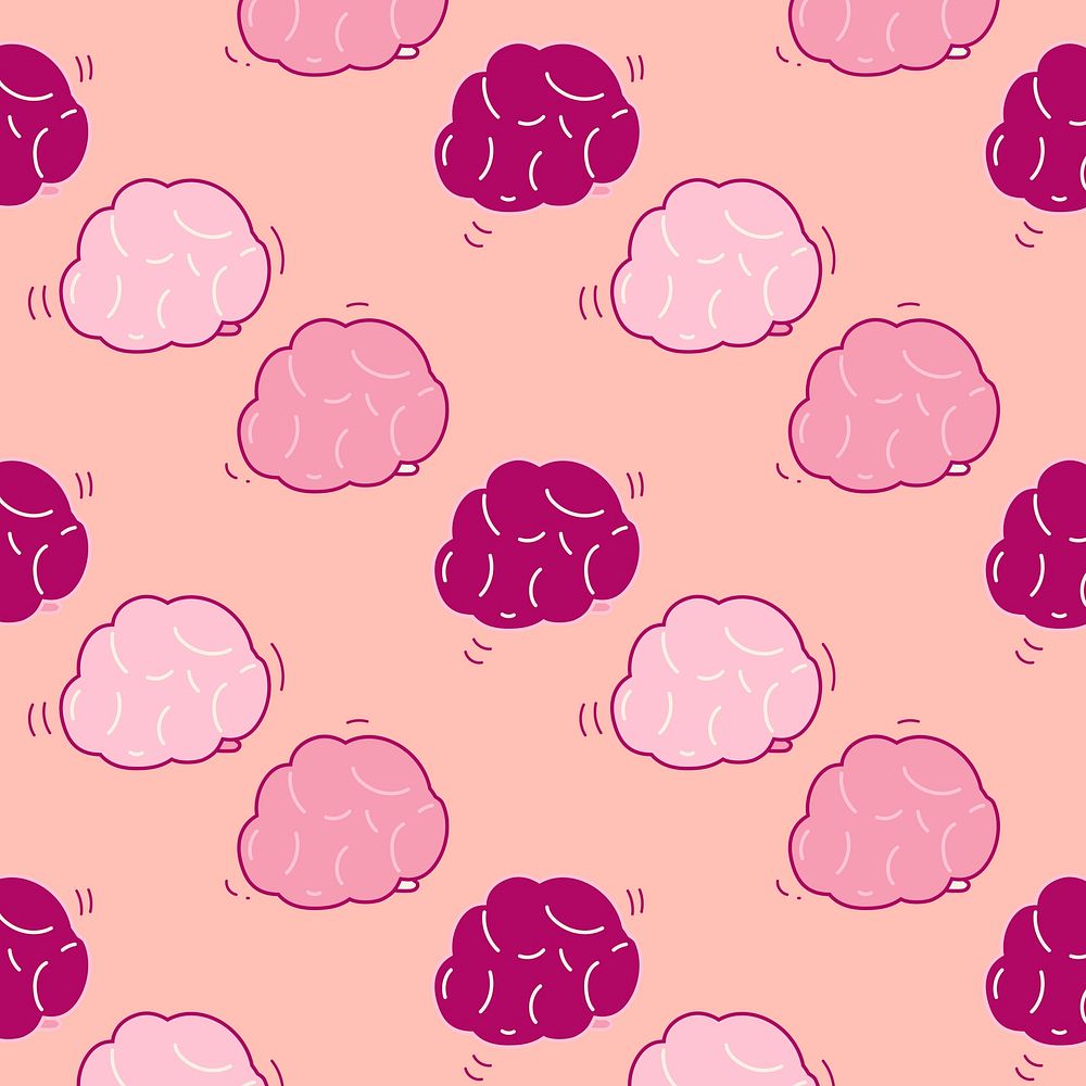 Brain pattern background, cute pink cartoon design social media post psd