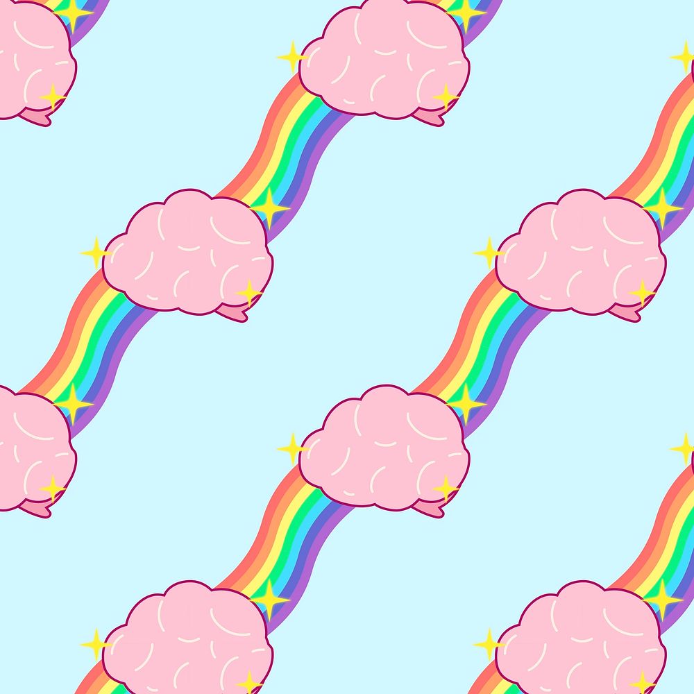 Rainbow pattern background, cute brain colorful seamless design social media post psd