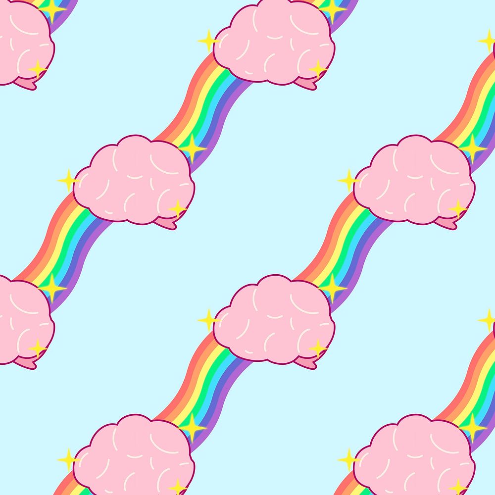 Rainbow pattern background, cute brain colorful seamless design social media post vector