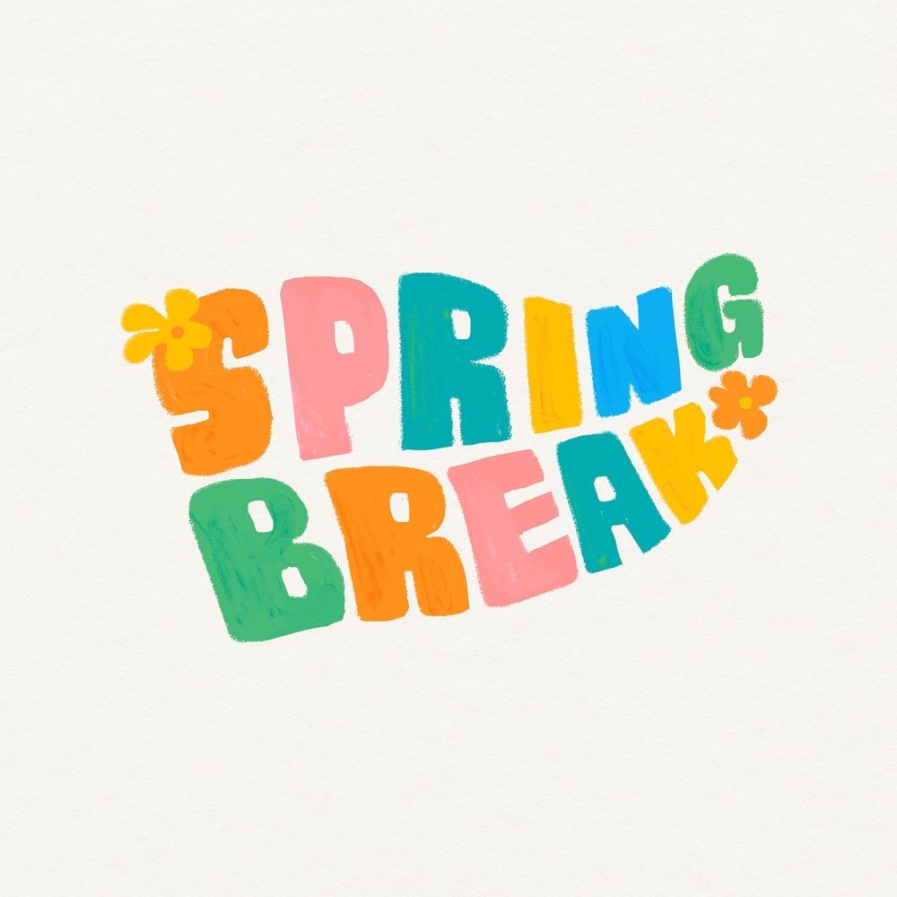 Spring break typography sticker, beige background in psd
