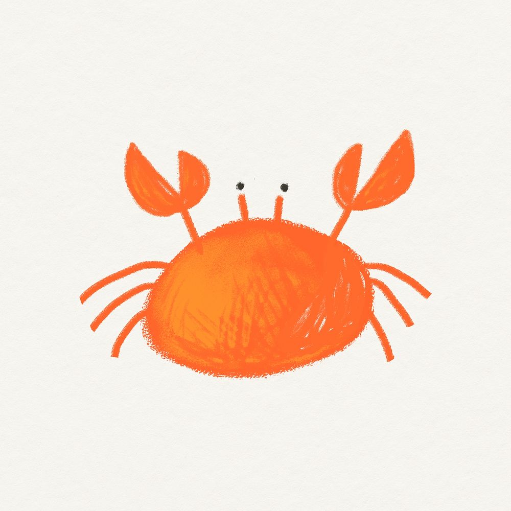 Crab doodle sticker, beige background in psd