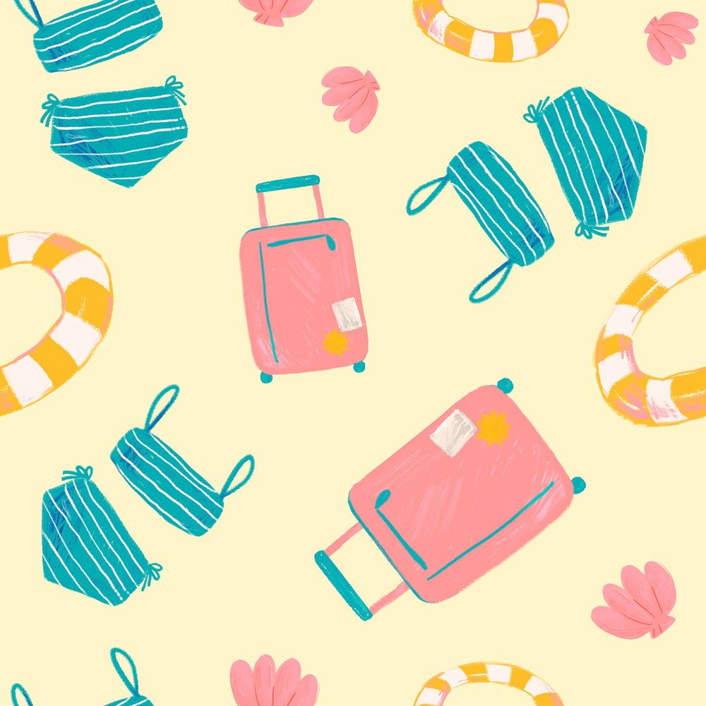 Tropical doodle seamless pattern, yellow background psd