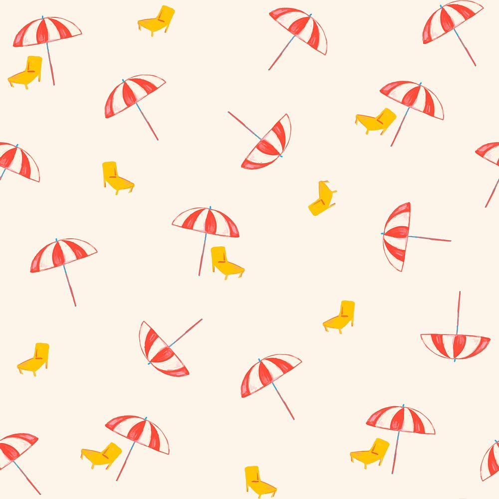 Beach umbrella summer seamless pattern, beige background vector